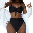 thumbnail image 2 of Ashirexll Womens Swimsuits Casual Sloid Color Split Swimsuit Show Waistflat Bikini Plus Size Swimsuit Bathing Suit for Women Bikini Swimsuit Black L, 2 of 7