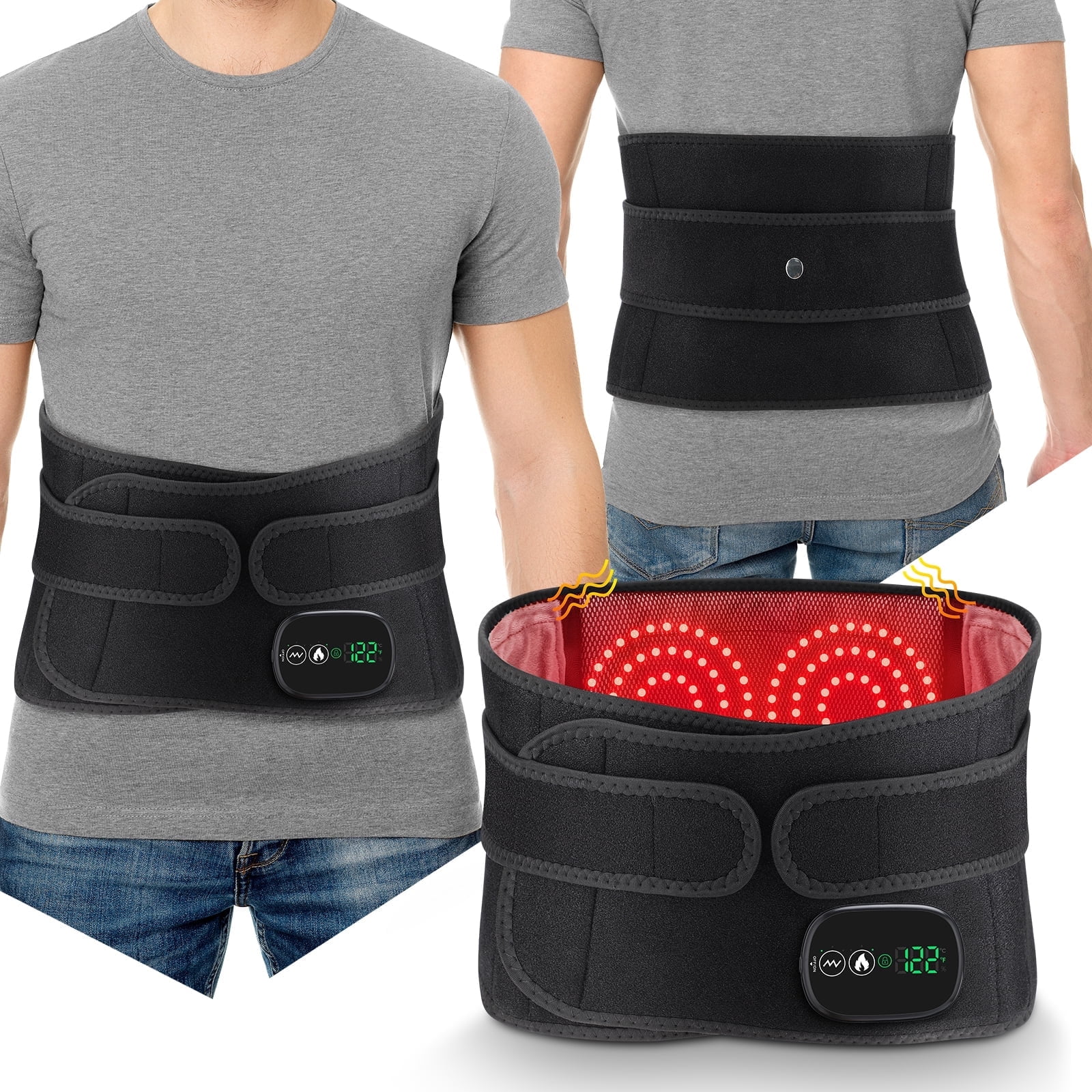 Heated Back Brace Cordless Heating Pad Back Massage Heat Wraps for Lower Back Relax 5000mAh Rechargeable Heated Back Support Belt for Women Men, Black