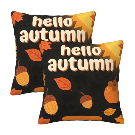 Throw Pillow Cover Set Of 2 Soft Case Invisible Zipper Decorative Cushion Cover For Living Room Bedroom Car Office 18"X18" Hello Autumn Theme (1)