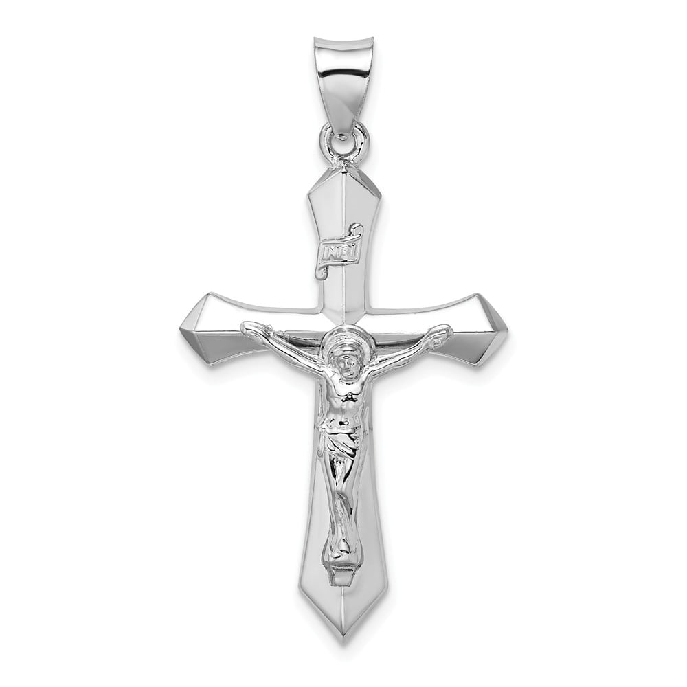 FB Jewels Solid 925 Sterling Silver Rhodium-Plated Polished Heart Vermeil Crucifix Pendant