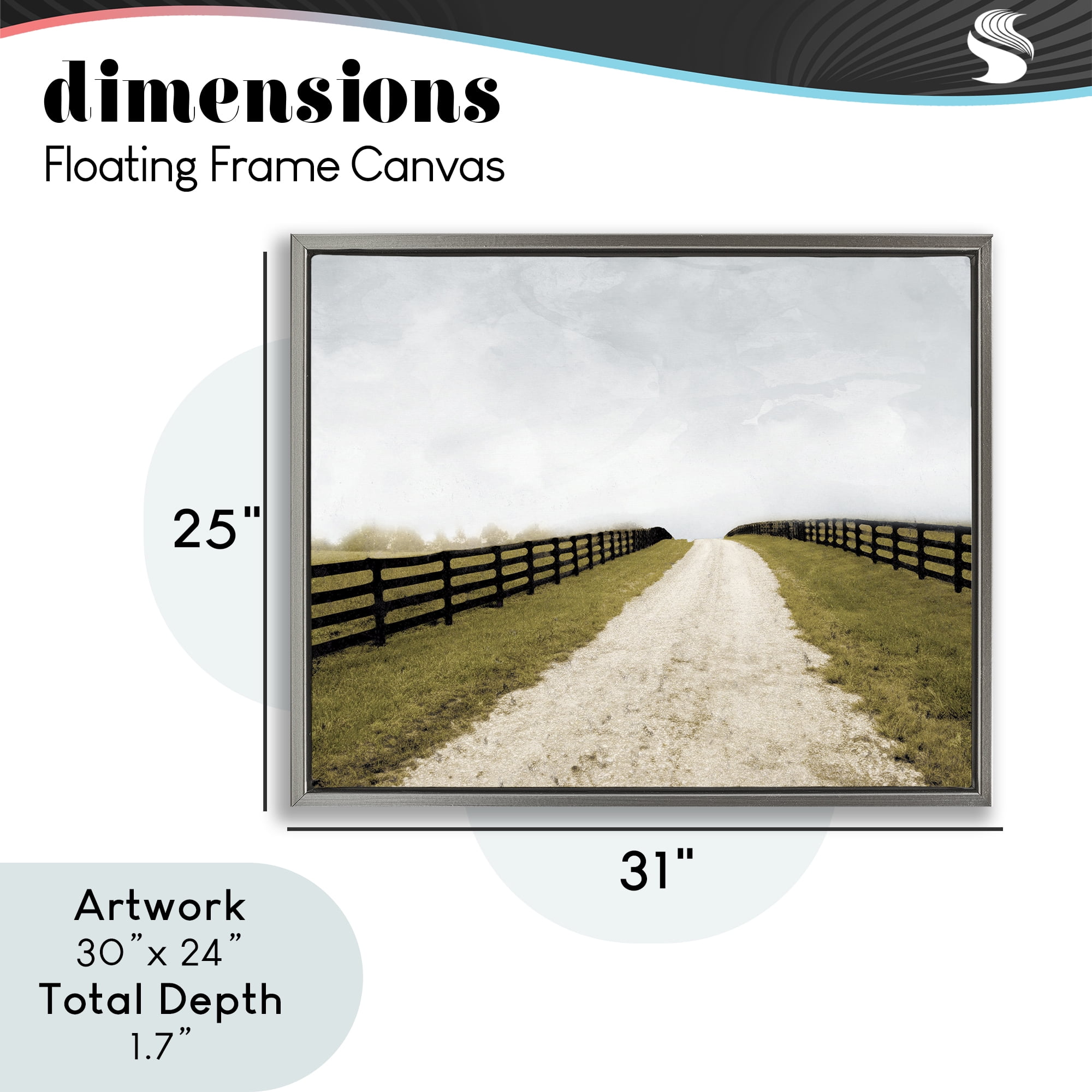 Stupell Industries Fenced Countryside Lane Gray Framed Floater Canvas Wall Art, design by Ynon Mabat