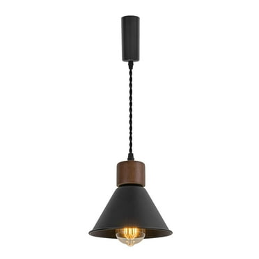 FSLiving Adjustable Height H Type Track Light with E26 Walnut Base and Vintage Black Metal Shade,Decorate Lighting Fixtures for Farmhouse Kitchen Sink (Bulb & Ceiling Track Sold Separately) - 1 Light