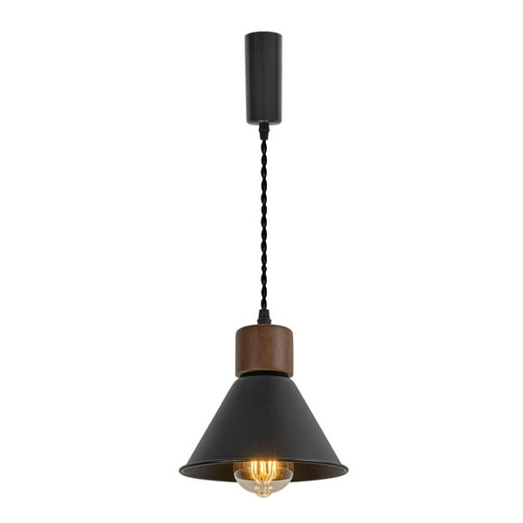 FSLiving Adjustable Height H Type Track Light with E26 Walnut Base and Vintage Black Metal Shade,Decorate Lighting Fixtures for Farmhouse Kitchen Sink (Bulb & Ceiling Track Sold Separately) - 1 Light
