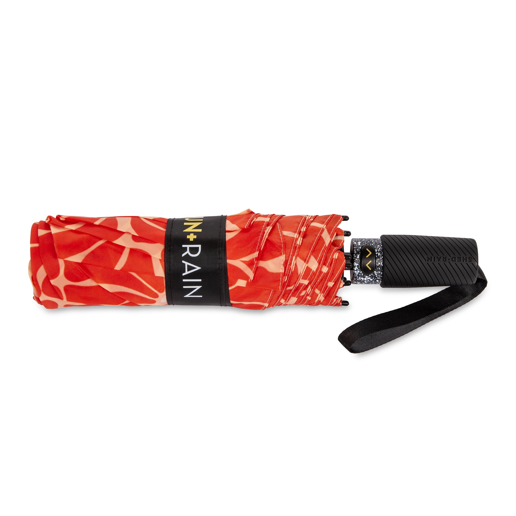Canopi by ShedRain Sun+Rain Auto Open Auto Close 43" UPF 50+ Printed Rain Umbrella - Orange Floral
