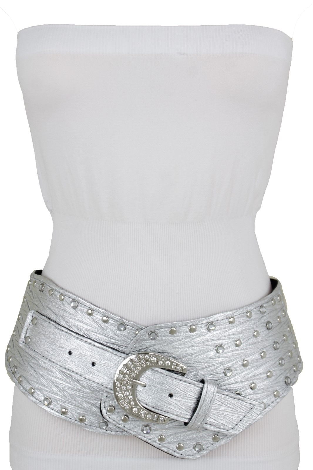 Silver Hot Women Wide Western Belt Rodeo Texas Bling Metal Buckle Studs