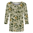 thumbnail image 3 of Women's Tops 3/4 Length Sleeve Shirts 2026 Spring Summer Womens Clothings Basic Tees Fashion Flowers Printed Round Neck Blouses Pullover, 3 of 5