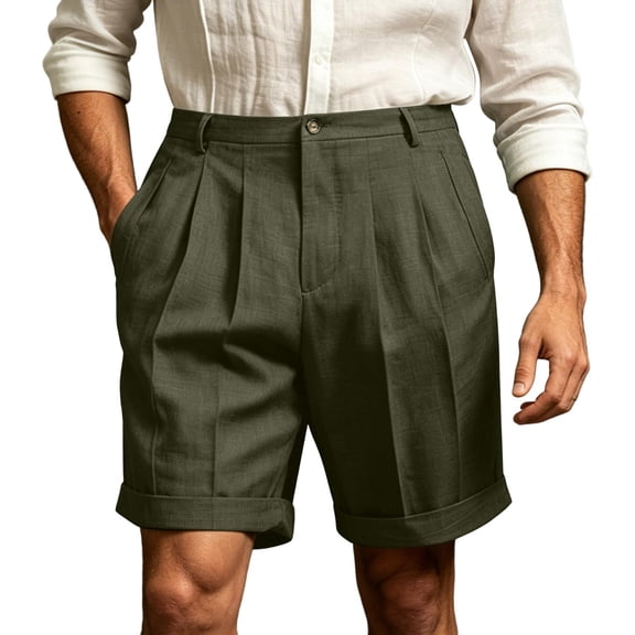 Mens Dress Shorts Pleated Button Pocket Solid Breathable Casual Comfort