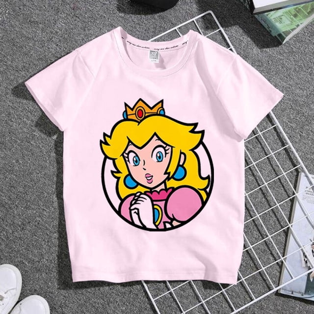 Serie de princesas de Super Mario para mujer, regalo de verano para chica divertida y dulce, estampado de dibujos animados, informal, cuello redondo, manga corta zhangmengya LED
