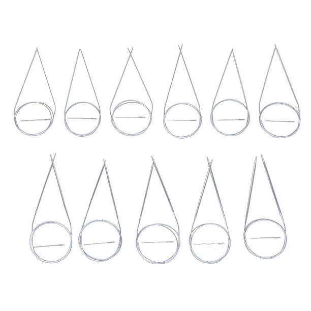 EeaseMX 11 juegos de agujas circulares de plástico profesionales de 80 cm para tejer y crochet, de 1,5 mm a 5 mm (plateadas)