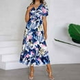 thumbnail image 4 of Robe Maxi d'Été Mode Décontractée Printemps et Été Imprimé Floral Manches Courtes Col en V Robe à la Cheville Manches Courtes en Solde, 4 of 9