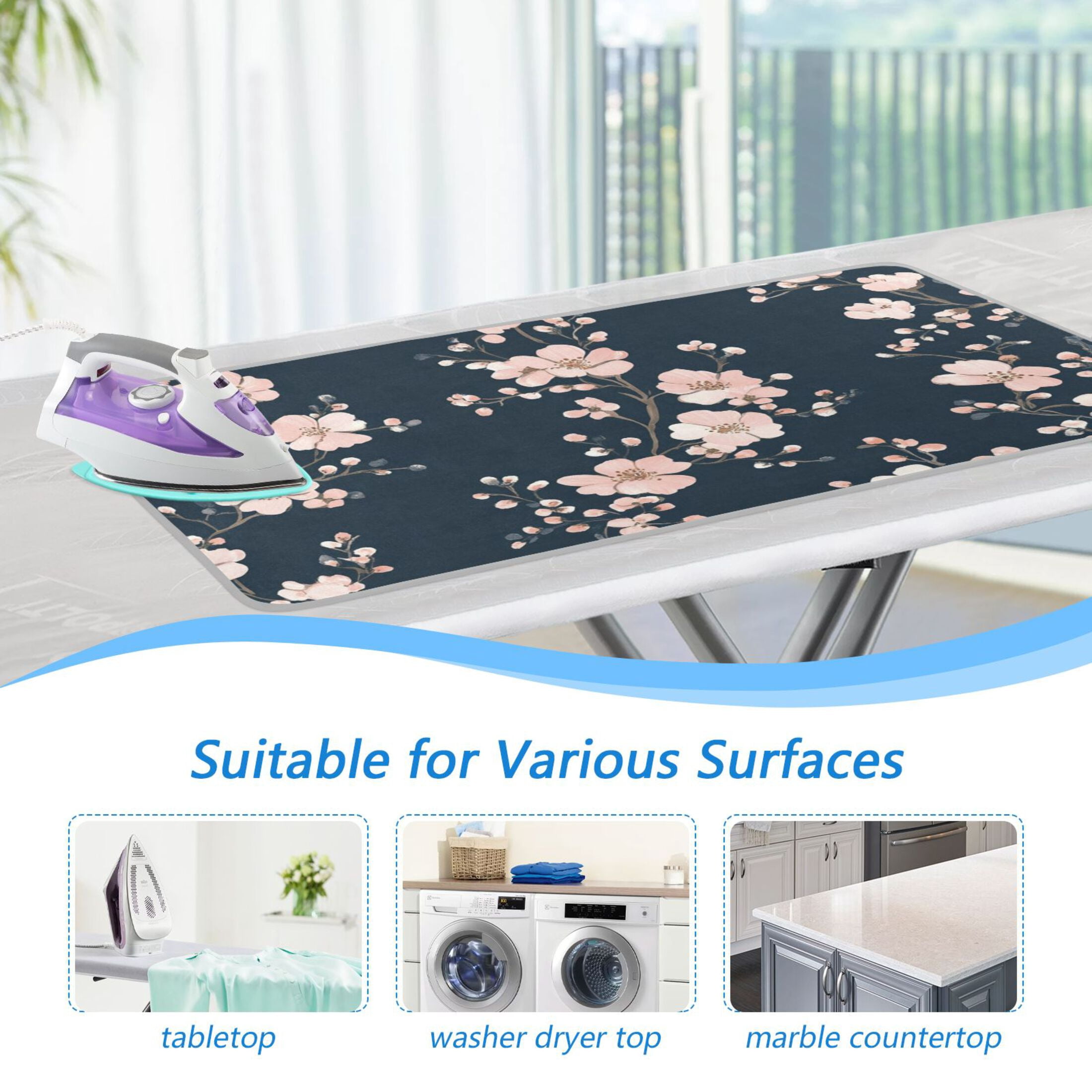 Elegant Cherry Blossom Flowers Ironing Mat Blanket Portable Travel Ironing Pad Heat Resistant Pad 47.2" x 27.6”
