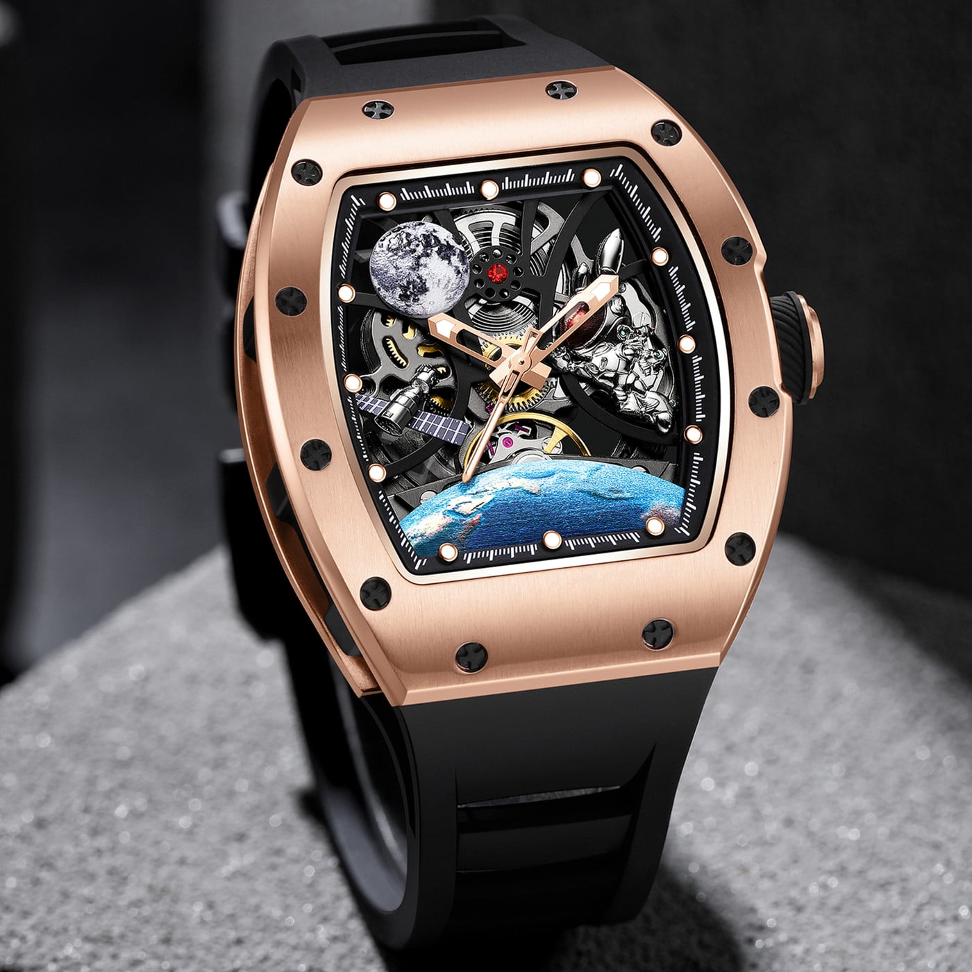 MEGIR Skeleton Dial Automatic Mechanical Movement Watches for Men Waterproof Sport Wristwatch Clock