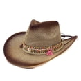 thumbnail image 3 of Clearance! Fdelink Straw Cowboy Hat Outback Western Jacaru Mens Womens Cowboy Hat Fashion Hat (Khaki), 3 of 4
