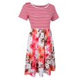 thumbnail image 1 of Tachiuwa Robe T-Shirt à Manches Courtes Imprimé Floral Rayé Col Rond Taille Haute pour Femmes - 4, TG, 1 of 9