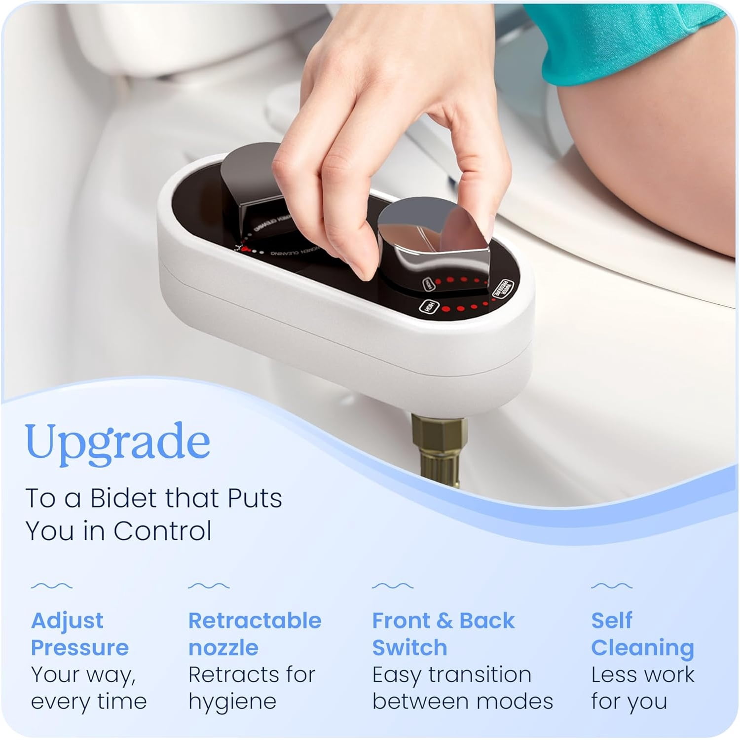 Bidet Attachment for Toilet Seat - Non-Electric, Self-Cleaning Dual Nozzle, Adjustable Water Pressure, Rear & Feminine Wash Hygienic Bathroom Upgrades - Fits Elongated Toilets (2 Pack)