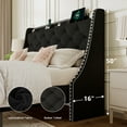 thumbnail image 5 of Virans Full Bed Frame with 16" Deluxe Wingback & Charging Station, Upholstered Platform Bed with Button Tufted Storage Headboard,Black, 5 of 8