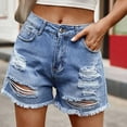 thumbnail image 4 of Edvintorg Jean Shorts Womens Summer 2025 Women's Solid Button Broken Hole Zipper Shorts with Pocket Fashion Street Casual Short Jeans Blue XXL, 4 of 7