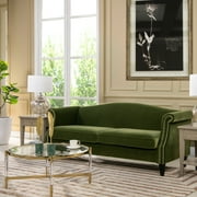 Elaine Camel Back Sofa Nailhead Accents, Olive Green