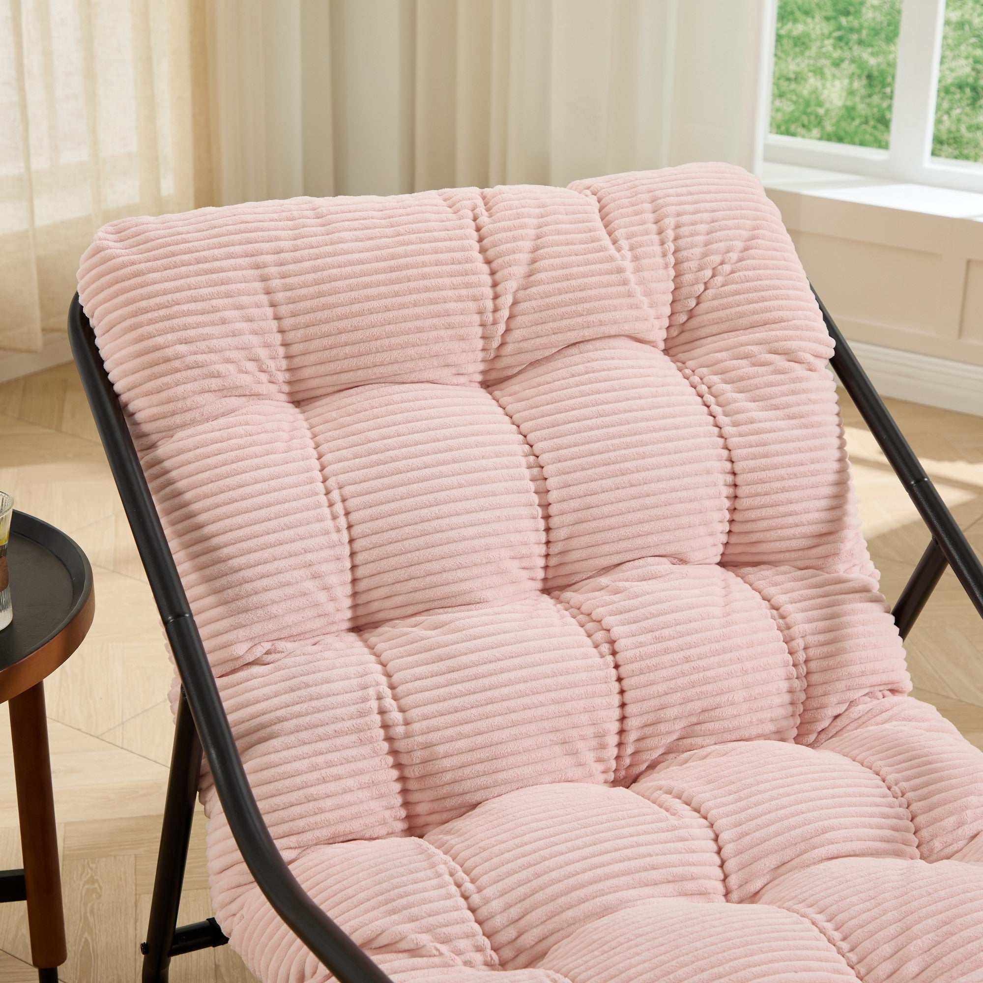 Sailvan Outdoor Rocking Chair with Thick Cushion,Adjustable Metal Patio Rocker for Porch,and Living Room Pink