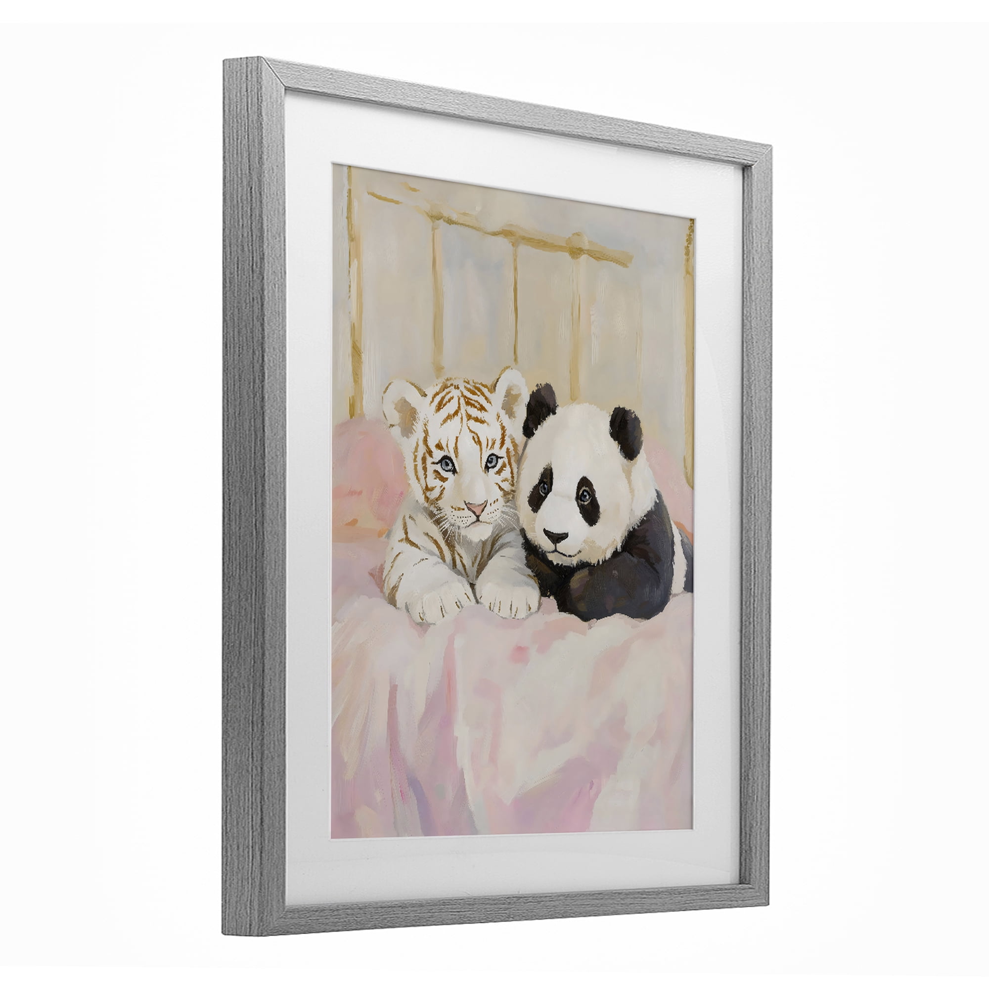 Stupell Industries Baby Panda & Tiger Cuddles Gray Framed Print Under Glass, design by The Prints Vibe