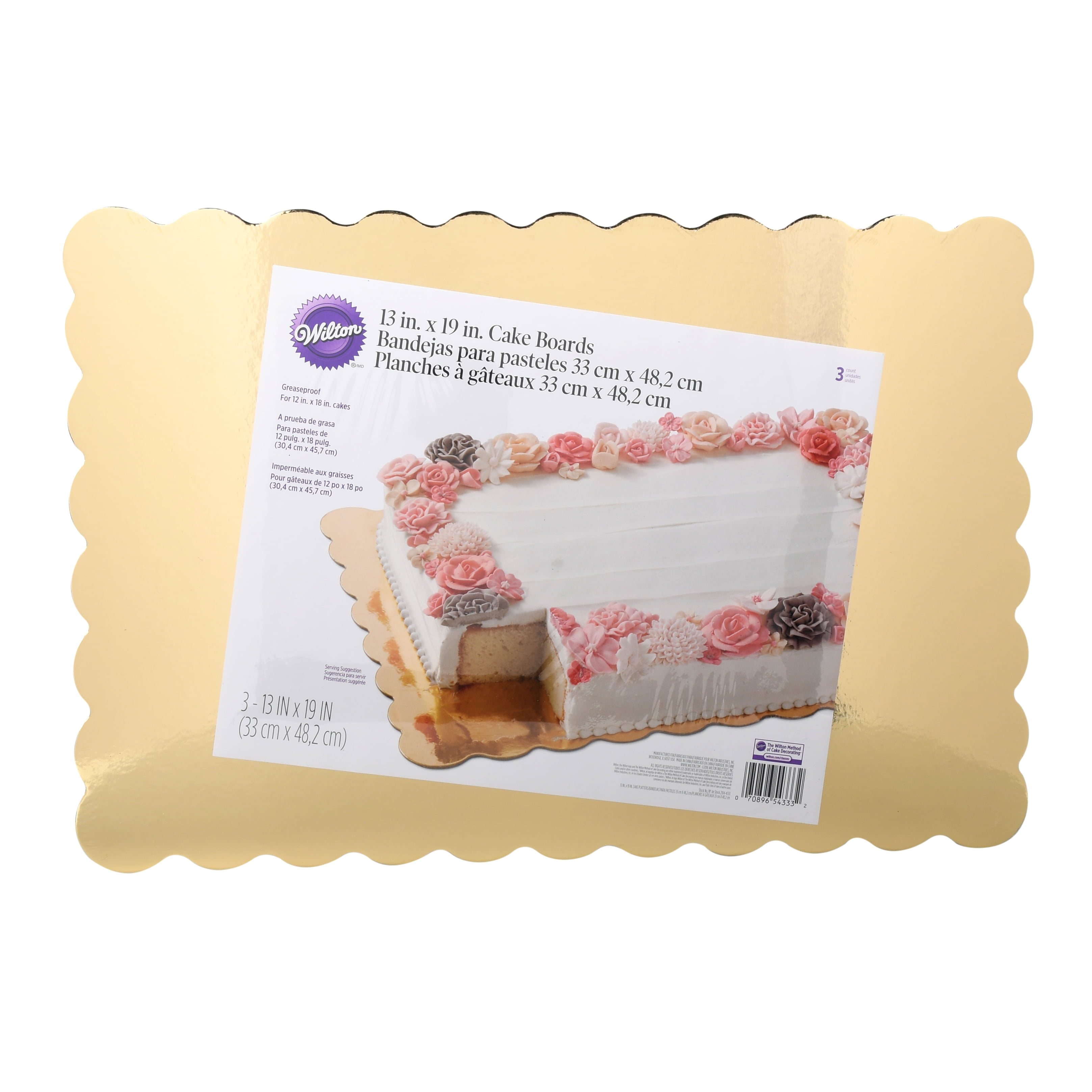 Wilton 13 x 9Inch Scalloped Cake Boards, Gold, 3Count