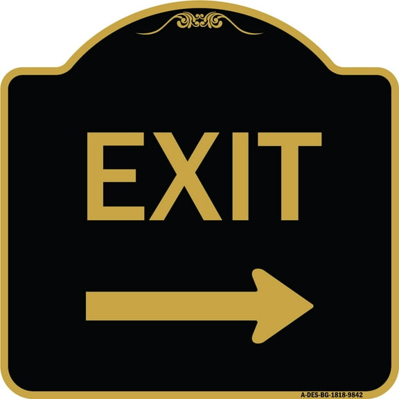 SignMission A-DES-BG-1818-9842 18 x 18 in. Designer Series Sign - Exit with Right Arrow, Black & Gold