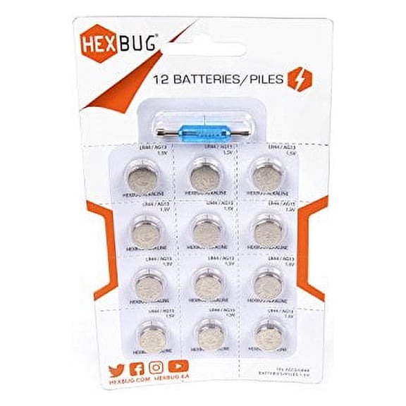 HEXBUG Batteries with Screwdriver - Button Cell Battery Size AG13 LR44 L1154 A76 PX76A 303 D303 D357 - Premium Alkaline Coin Cell Battery for Toys and Electronics - 1.5v Not Rechargeable - 12 Pack