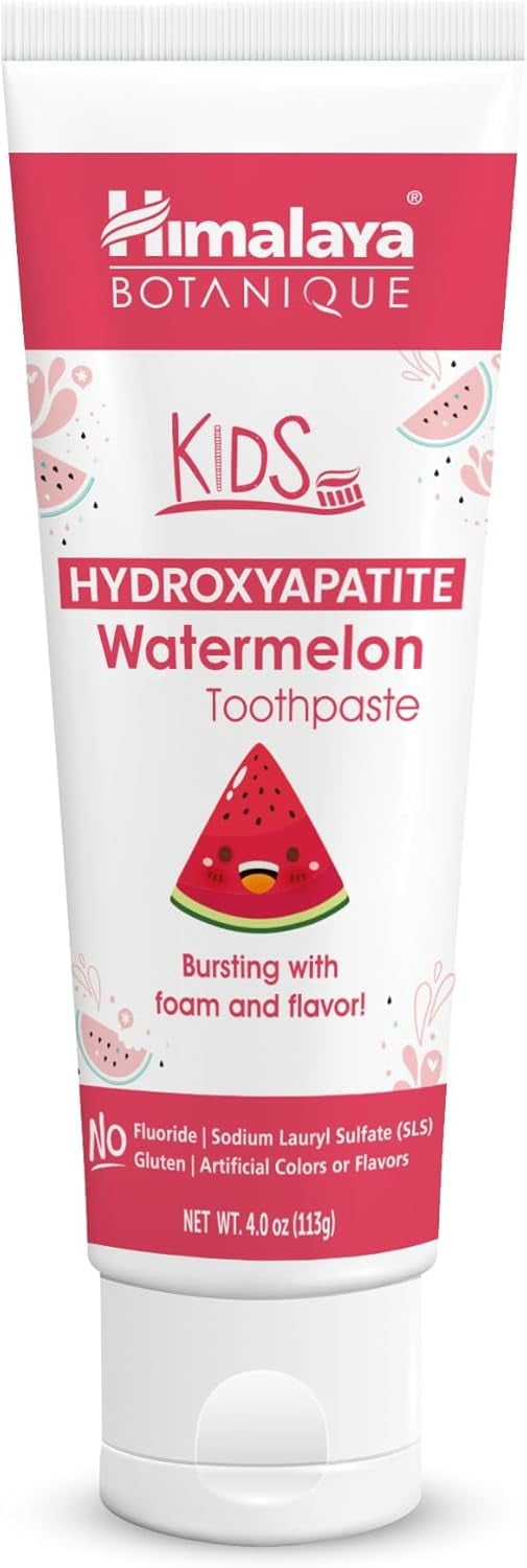 Himalaya Botanique Kids Hydroxyapatite Watermelon Toothpaste, Fluoride-Free, Nano-Hydroxyapatite, No Artificial Colors or Flavors, Vegan, Cruelty-Free, 4 Oz, 1 Pack