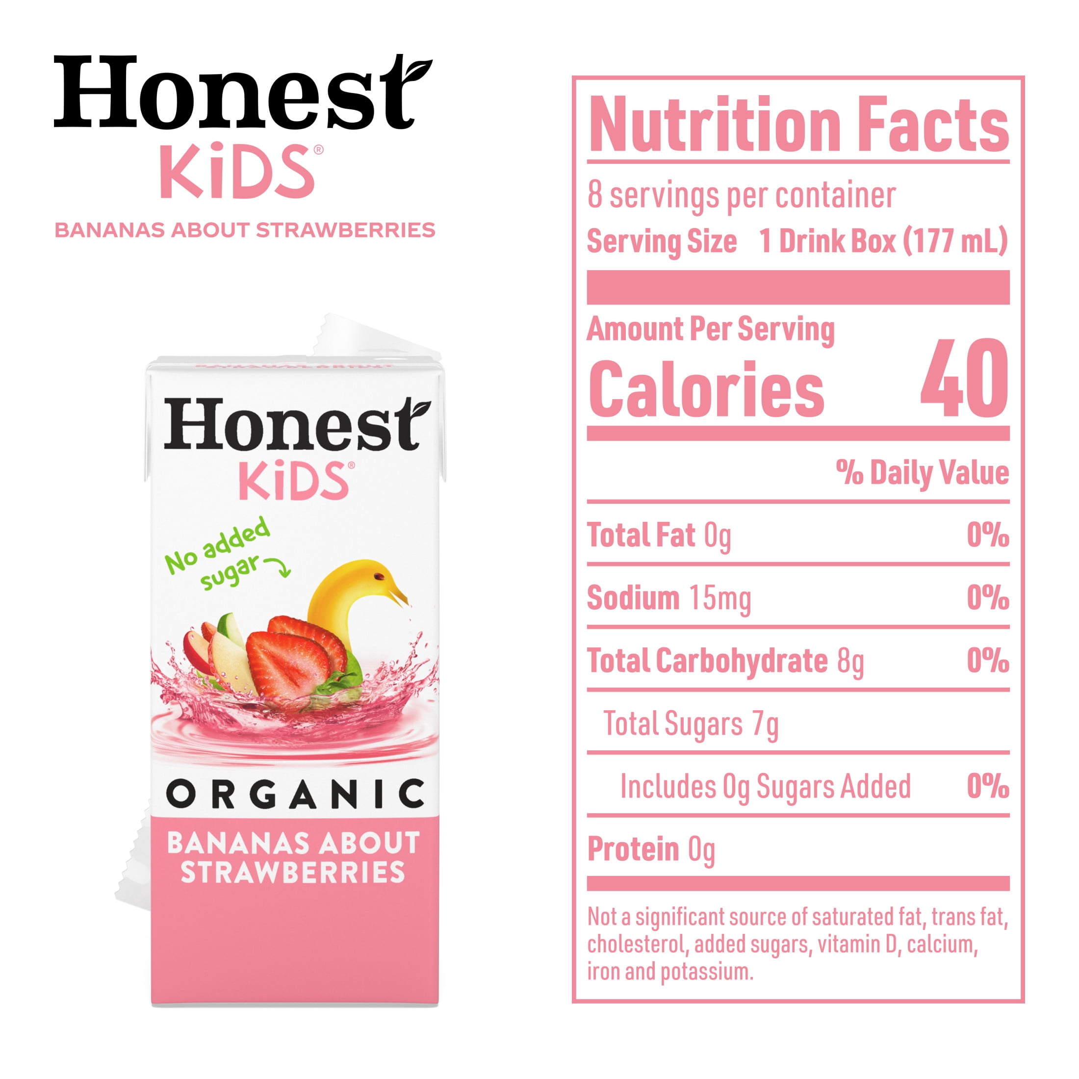 (5 pack) Honest Kids Bananas About Strawberries Organic Juice Drink Cartons, 6 fl oz, 8 Pack