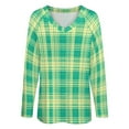 thumbnail image 4 of LYWC Green And Teal Plaid-266 Long Sleeve Shirts For Women Oversized Tshirts Tops Tees Fall T-Shirts V Neck, 4 of 7