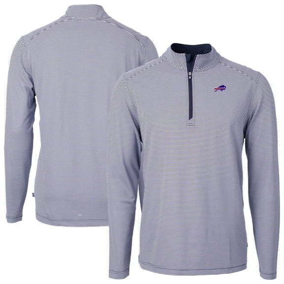 Men's Cutter & Buck Navy Buffalo Bills Big & Tall Virtue Eco Pique Micro Stripe Tri-Blend Quarter-Zip Jacket