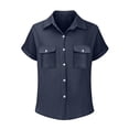 thumbnail image 6 of Jinhomg Women Teacher shirts Shorts Sleeve Casual Button Down Shirts Business Office Work Outfits with Pocket Navy M, 6 of 7