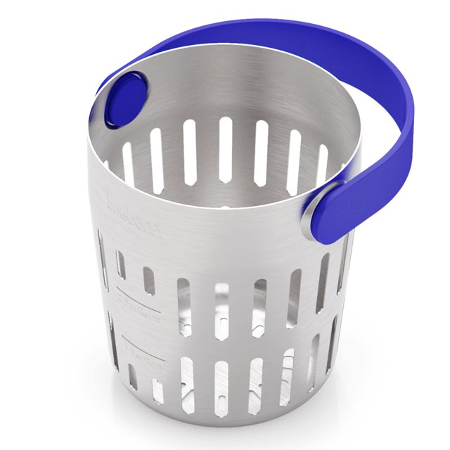 TREBONN Cookin Pod Pro Stainless Steel Double Portion Slotted Colander for Pasta and Vegetables Everyday Use Blue 1 Set