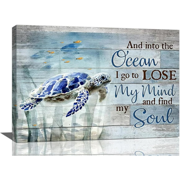 AIR-Sea Turtle Wall Art Turtle Pictures Wall Decor Inspirational Quotes Canvas Painting Print Ocean Artwork Modern Home Decor Framed for Living room Bedroom Bathroom Office 16"X24"