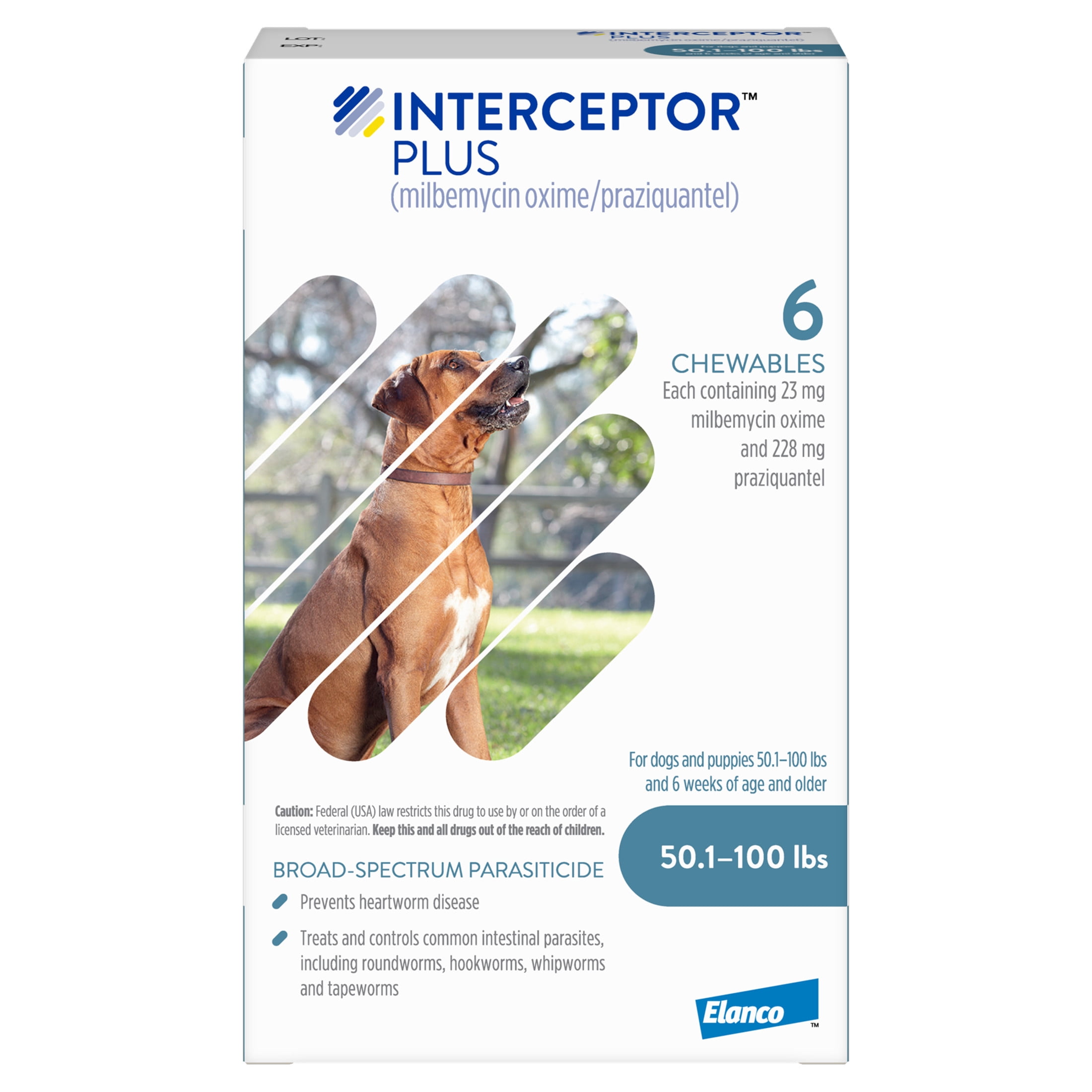 Interceptor Plus Prevention for Heartworm + 4 Other Worms for Dogs 50.1-100 lbs. 6 Chews, 6-Month Supply