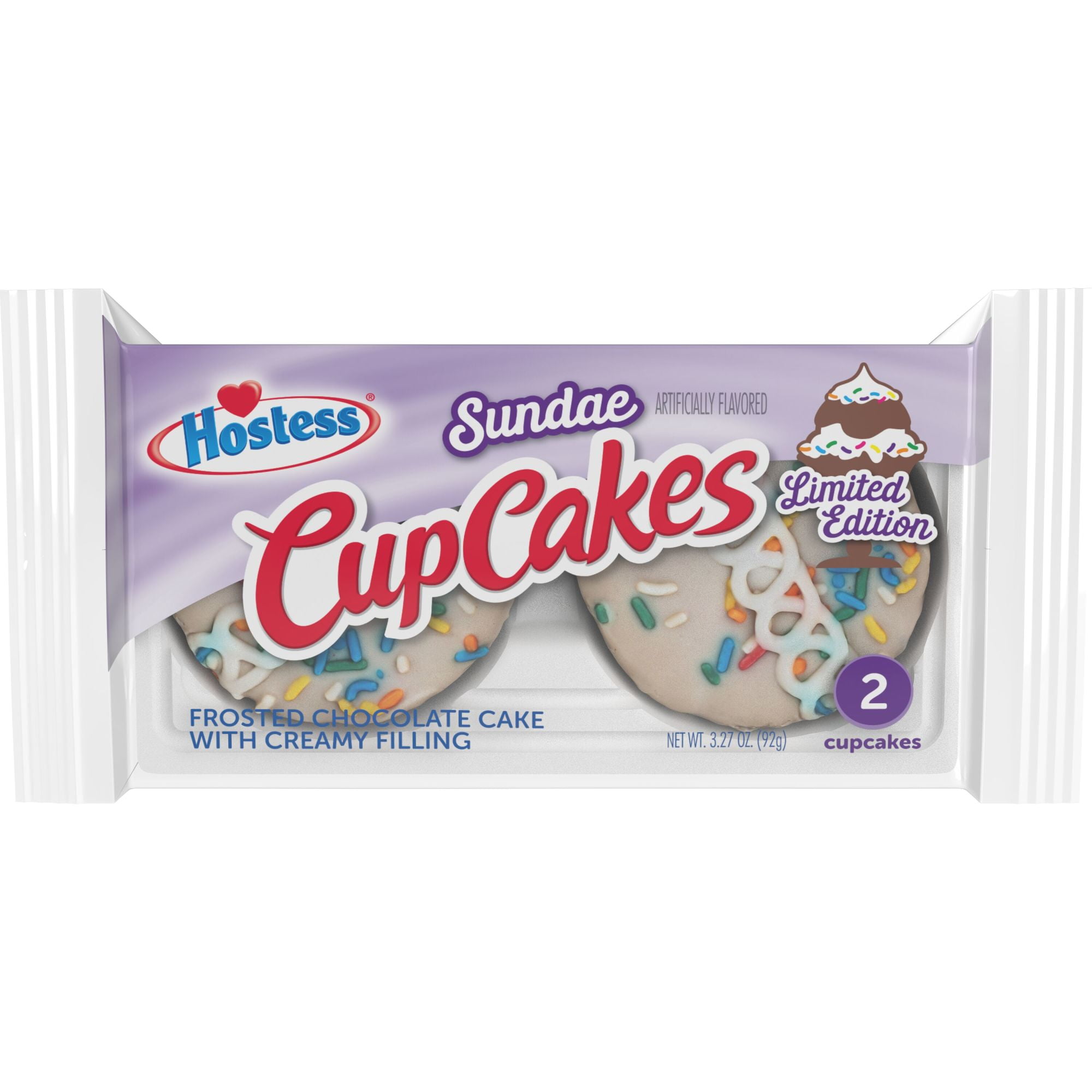 HOSTESS Limited Edition Sundae Artificially Flavored CupCakes, 2 Count, 3.27 oz
