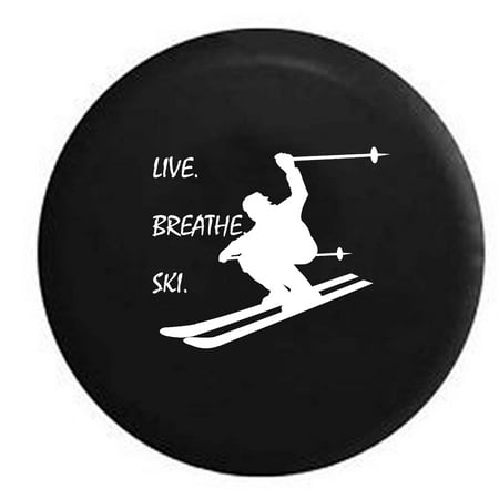 Downhill Crosscountry Skiing Live Breath Ski Quote Spare Tire Cover Vinyl Black 27.5