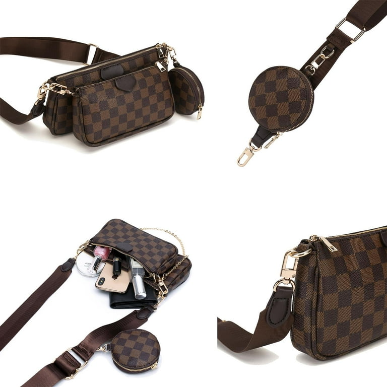 Glamfox - Checker Multi Pouch Crossbody Bag - 2 Colors Available - Brown