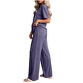 thumbnail image 5 of ABSUYY Womens Loungewear Set Two Piece Ribbed Knit Wide Leg Pants Crew Neck Short Sleeve Oversized Relaxed Fit Gray,Size Free Size, 5 of 7