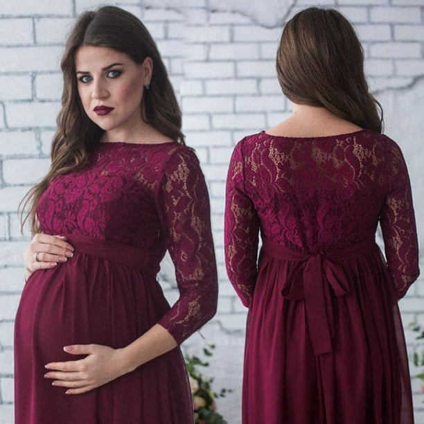 D-Pink Pregnant Women Lace up Long Sleeve Maternity Dress Ladies Maxi Gown  Photography Photo Shoot Clothing Clothes (Blue, S) : : Clothing,  Shoes & Accessories