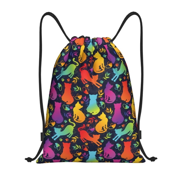 Fotbe Colorful Cats Bolsa Mochila con Cordón Estampada, Bolsa de Gimnasio Deportiva, Bolsa Cinch, Bolsa con Cordón para Hombres y Mujeres-Medium
