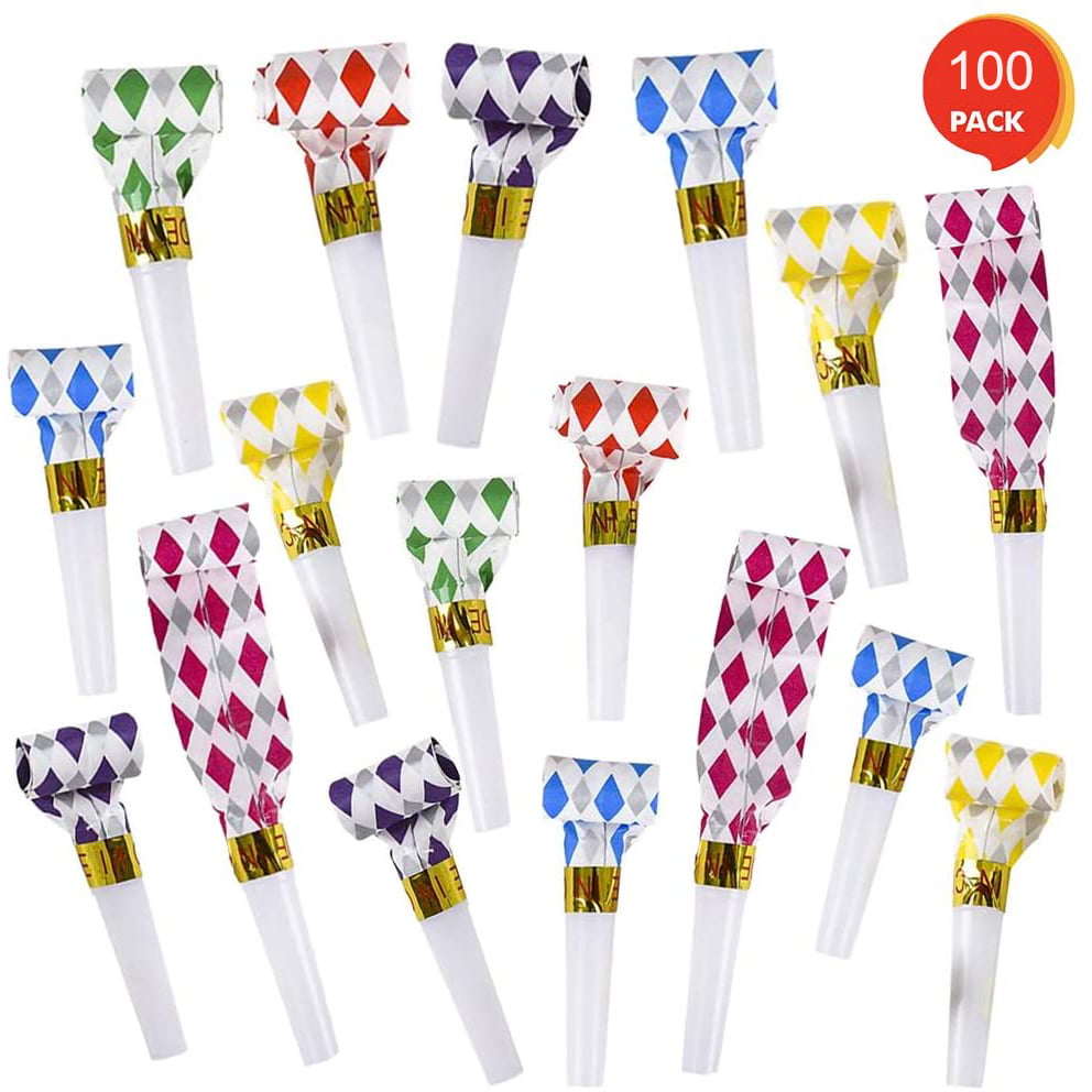 Party Noisemakers for Birthday Party Favors SBYURE 84 Pcs 2 Kinds Of Musical Blow Outs and Glitter Fringed Metalic Noisemaker Assorted Colors New Years Party,Goody Bag Stuffers