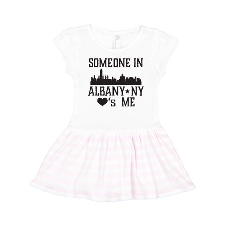 

Inktastic Albany New York Skyline Someone Loves Me Gift Toddler Girl Dress