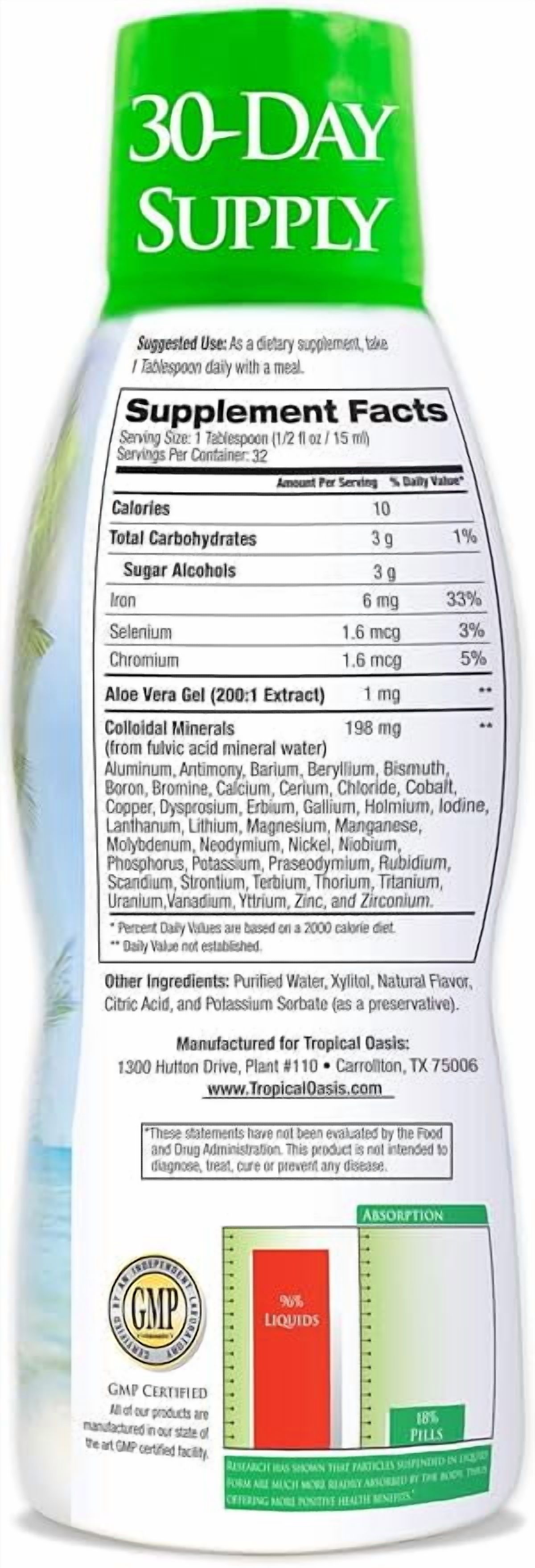 Tropical Oasis Ionized Trace Minerals Supplement, Liquid Vitamin Supplement, 74 Plant Derived Essentials and Minerals, Tropical Fruit Flavor, 16 oz, 32 Servings