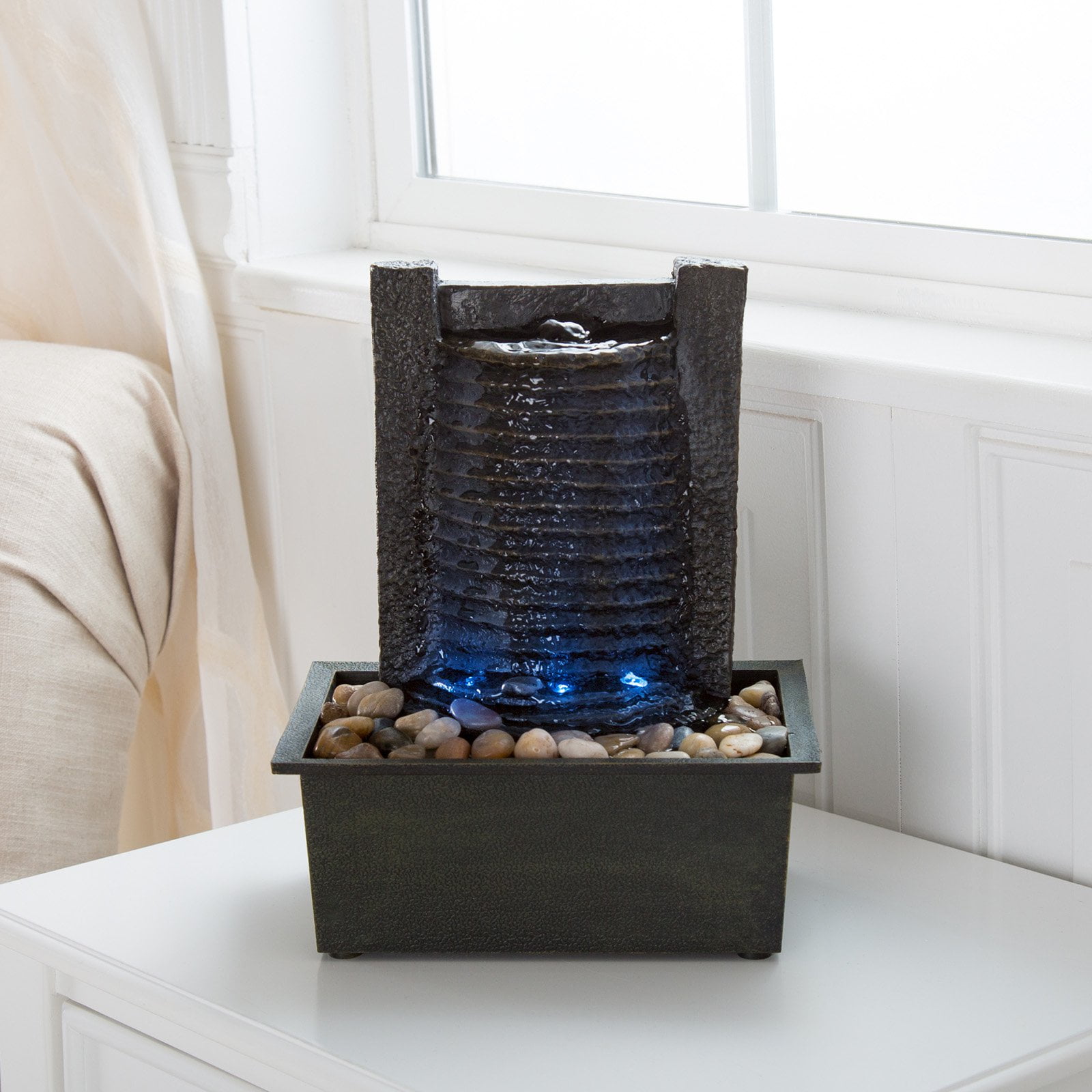 Pure Garden LED Waterfall Tabletop Fountain with LED Lights by Overstock