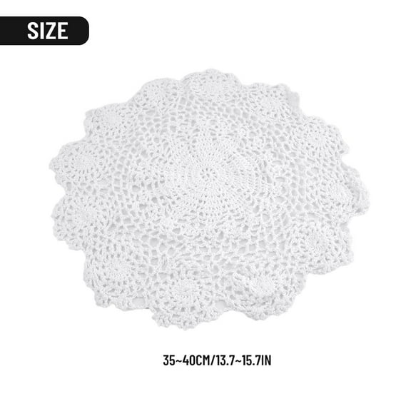Charming Round Cotton Crochet Lace Table Mat Coaster for Cups, Plates, and More (White)