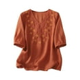 thumbnail image 1 of Vestidos Casuales Para Mujer, Blusas De Mujer De Moda Blusa de moda para mujer con cuello en V, manga corta y botones bordados de lino sintético, 1 of 6