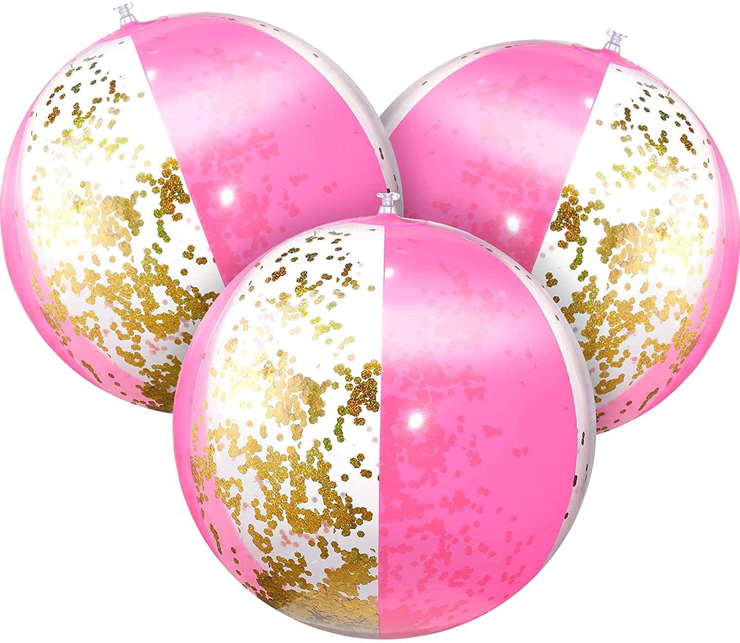 3 Pieces 16 Inches Inflatable Glitter Beach Ball Pink Swimming Pool