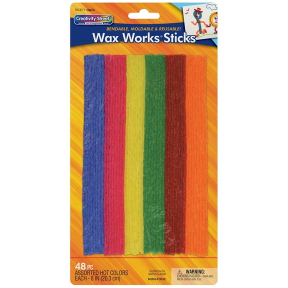 Creativity Street Wax Works Sticks, Assorted Hot Colors, 8", 48 Pieces