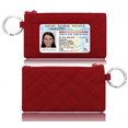 thumbnail image 2 of Zip ID Case with Lanyard - Badge ID Holder with Wallet for Cash, Cards, Coin - Qulitted Cotton Red, 2 of 7
